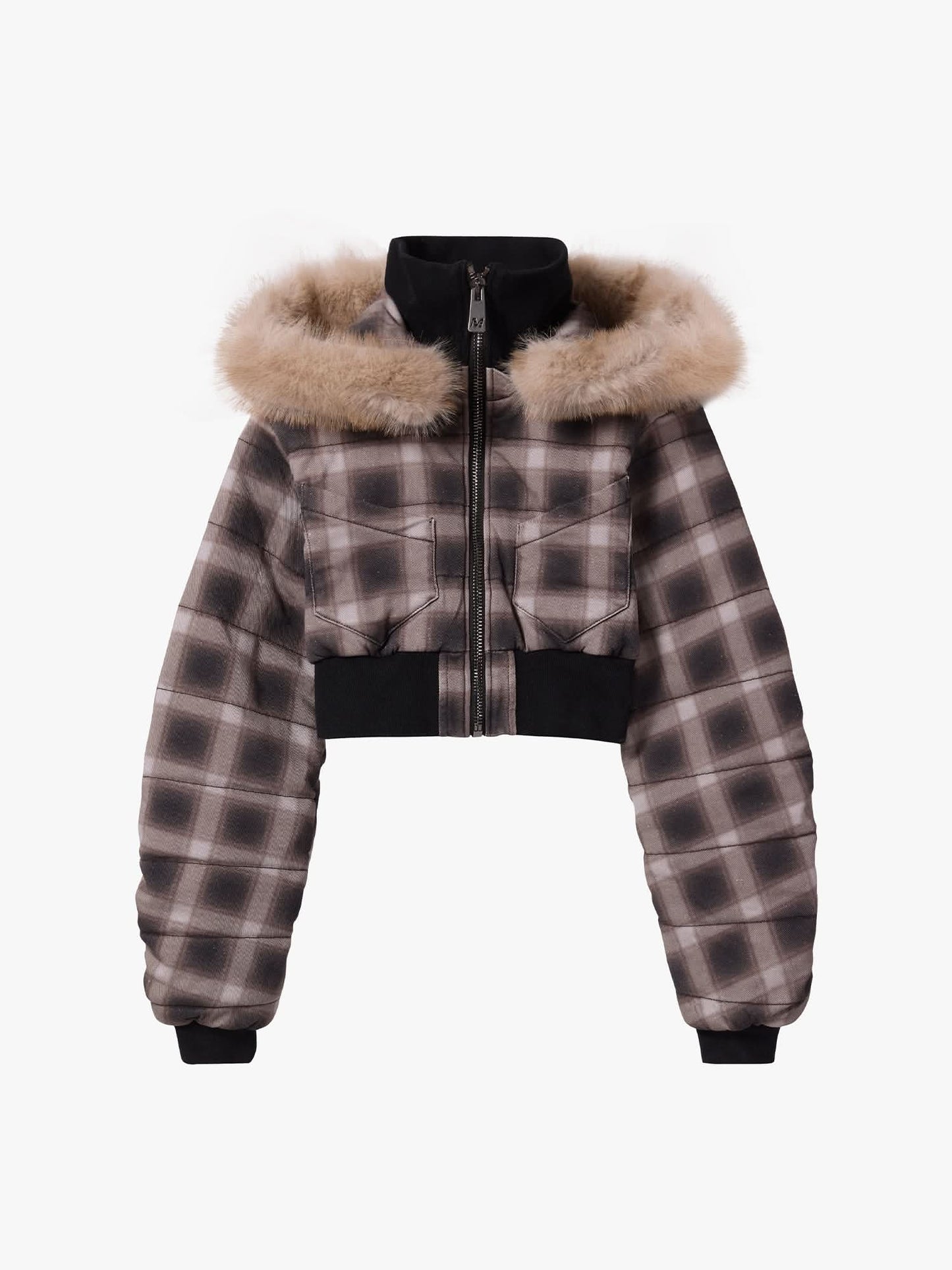 CROPPED PUFFER BROWN TARTAN