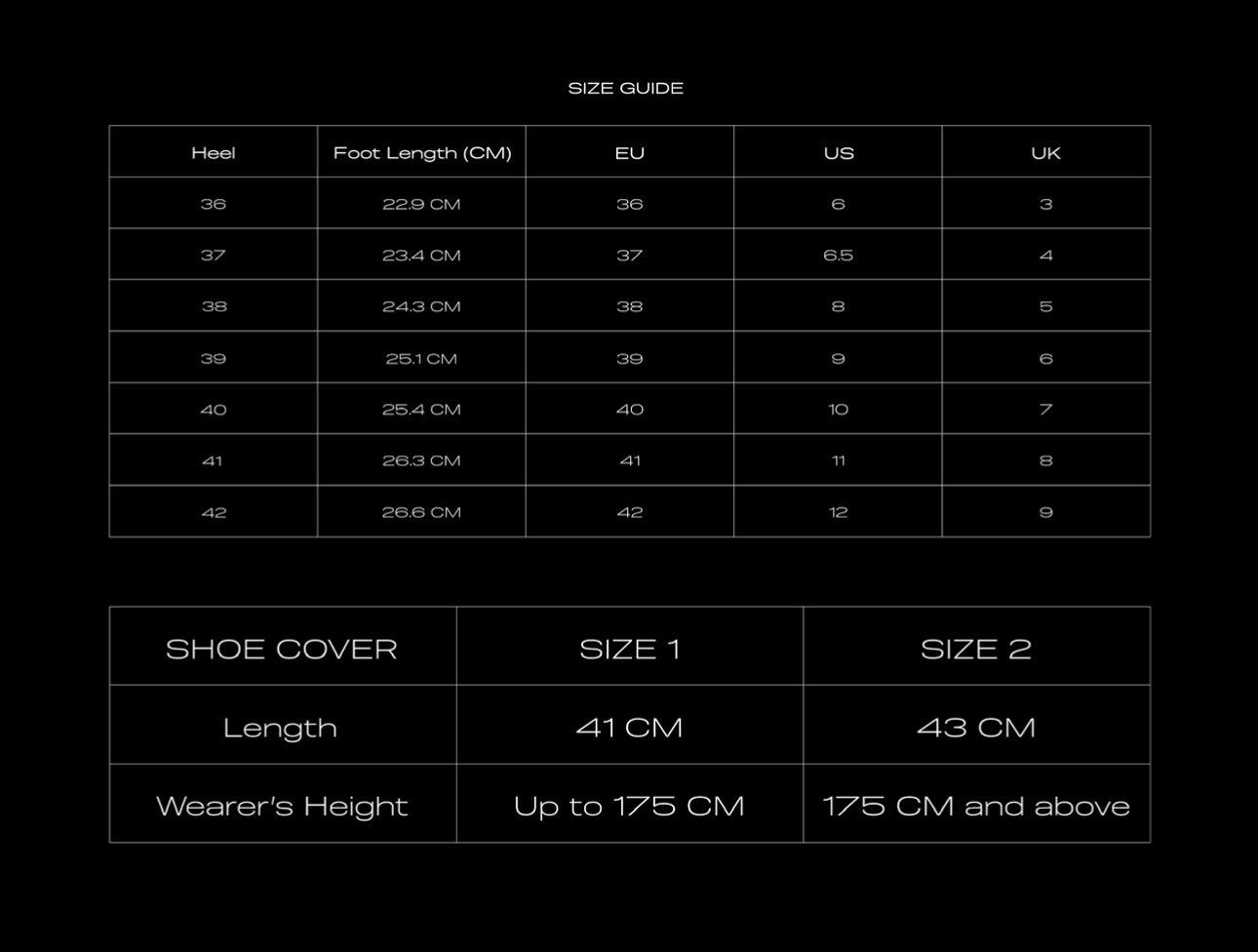 Size Chart for LOLA STRAP BOOTS