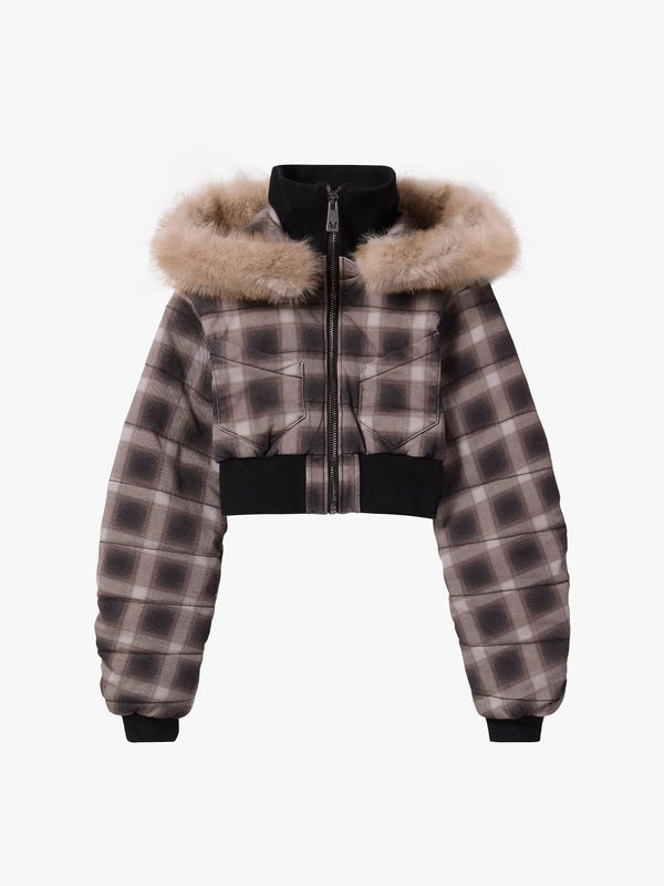 CROPPED PUFFER BROWN TARTAN - Image 3