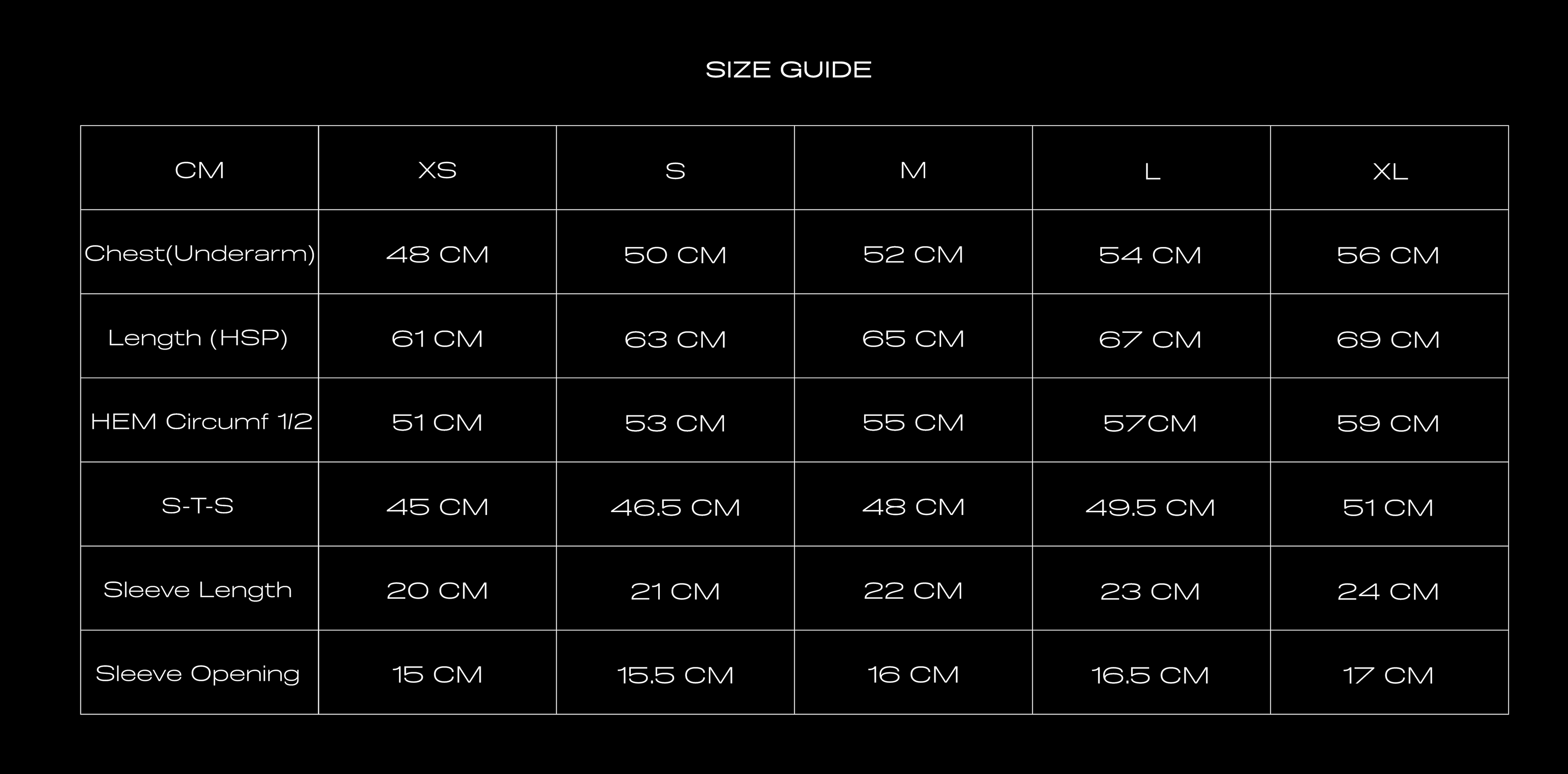 Size Chart for ATL MENS SHIRT