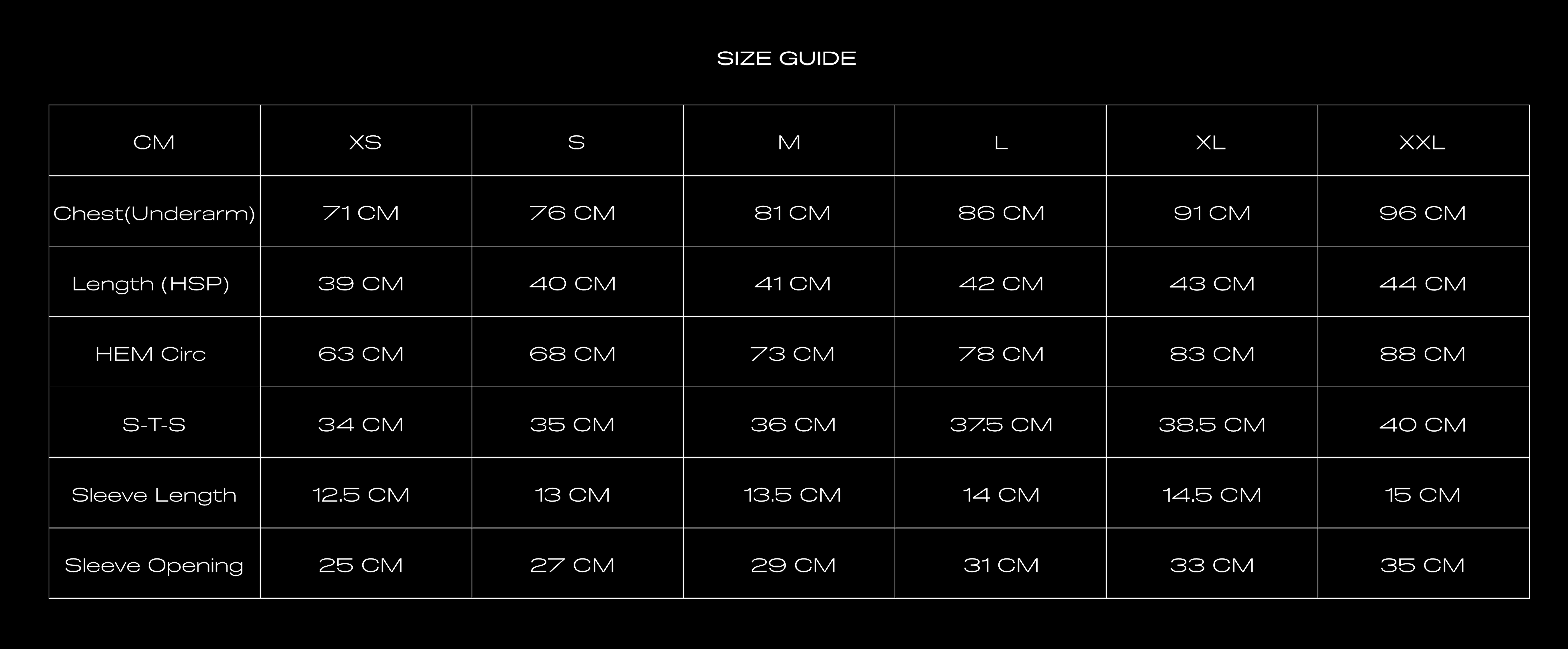 Size Chart for MK BABY SS TEE CHEETAH SLASHED