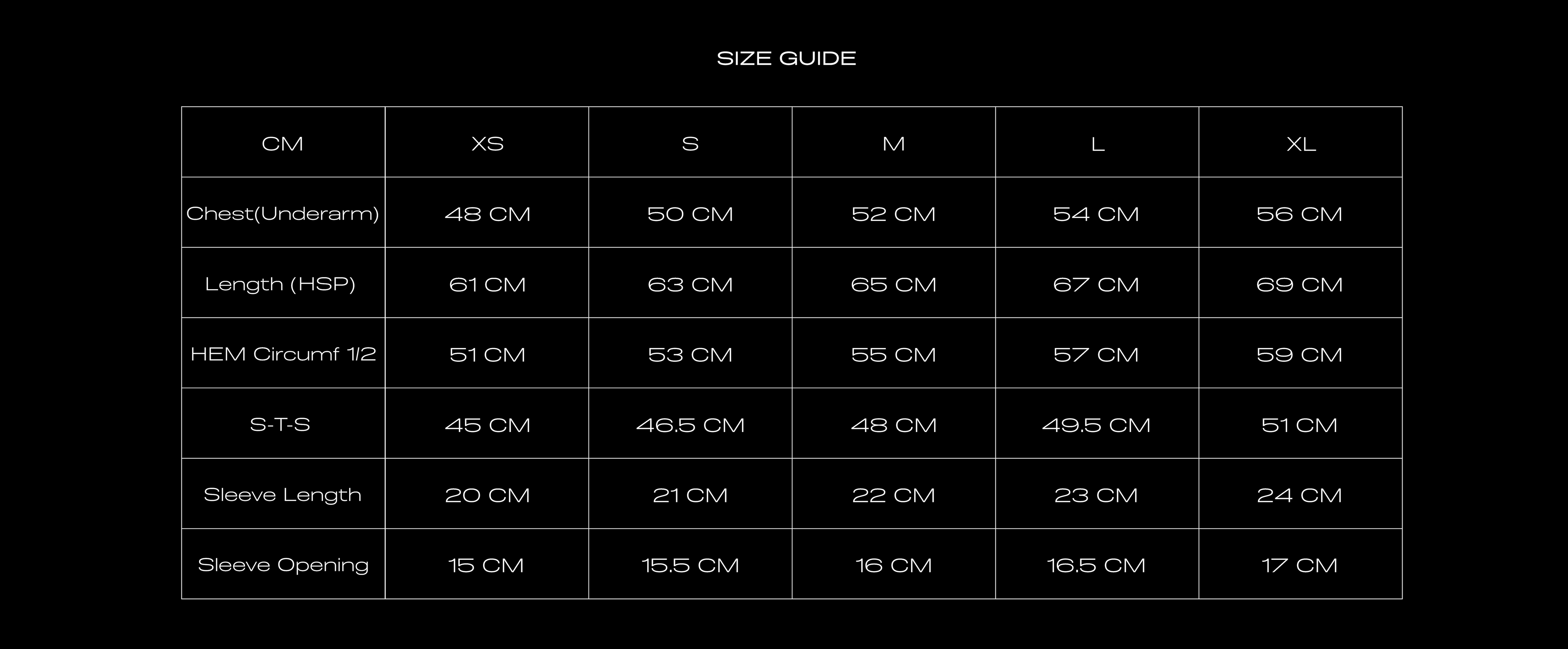 Size Chart for COLLEGE TEE RED