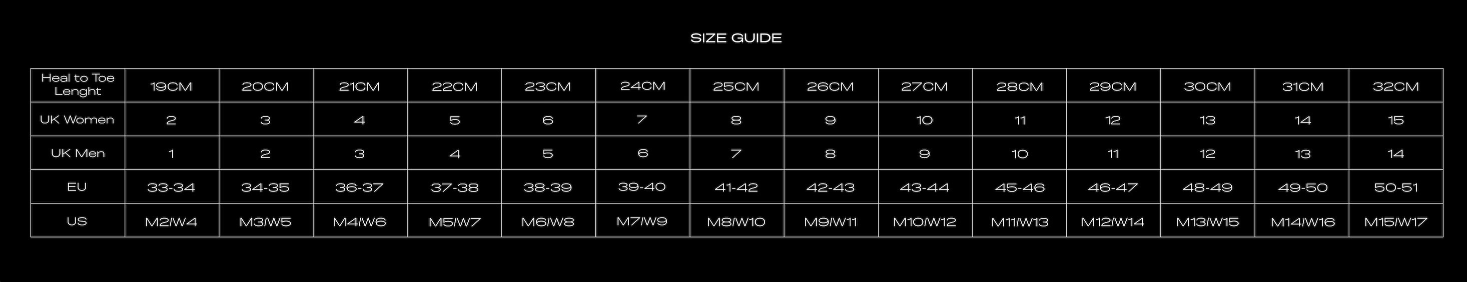 Size Chart for CROCS BAE GRAFFITI