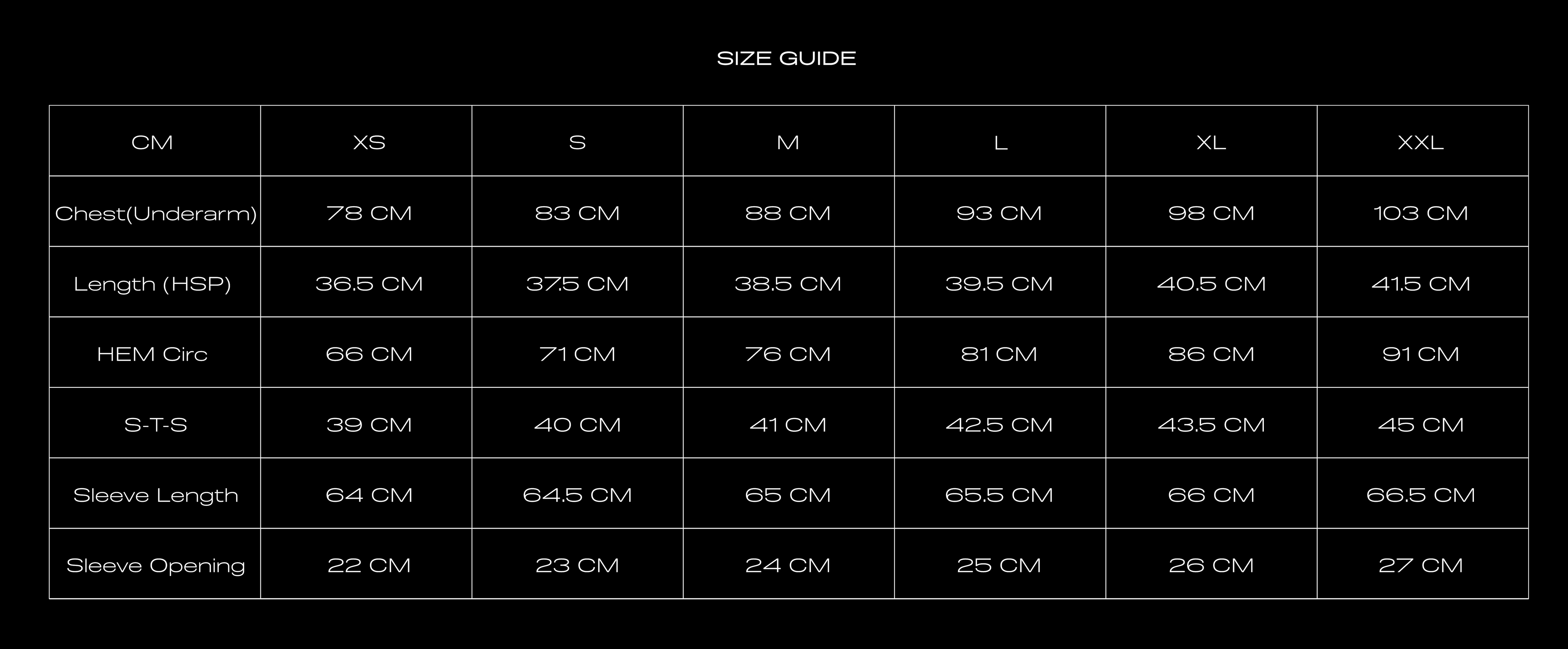 Size Chart for CROPPED JACKET CHEETAH