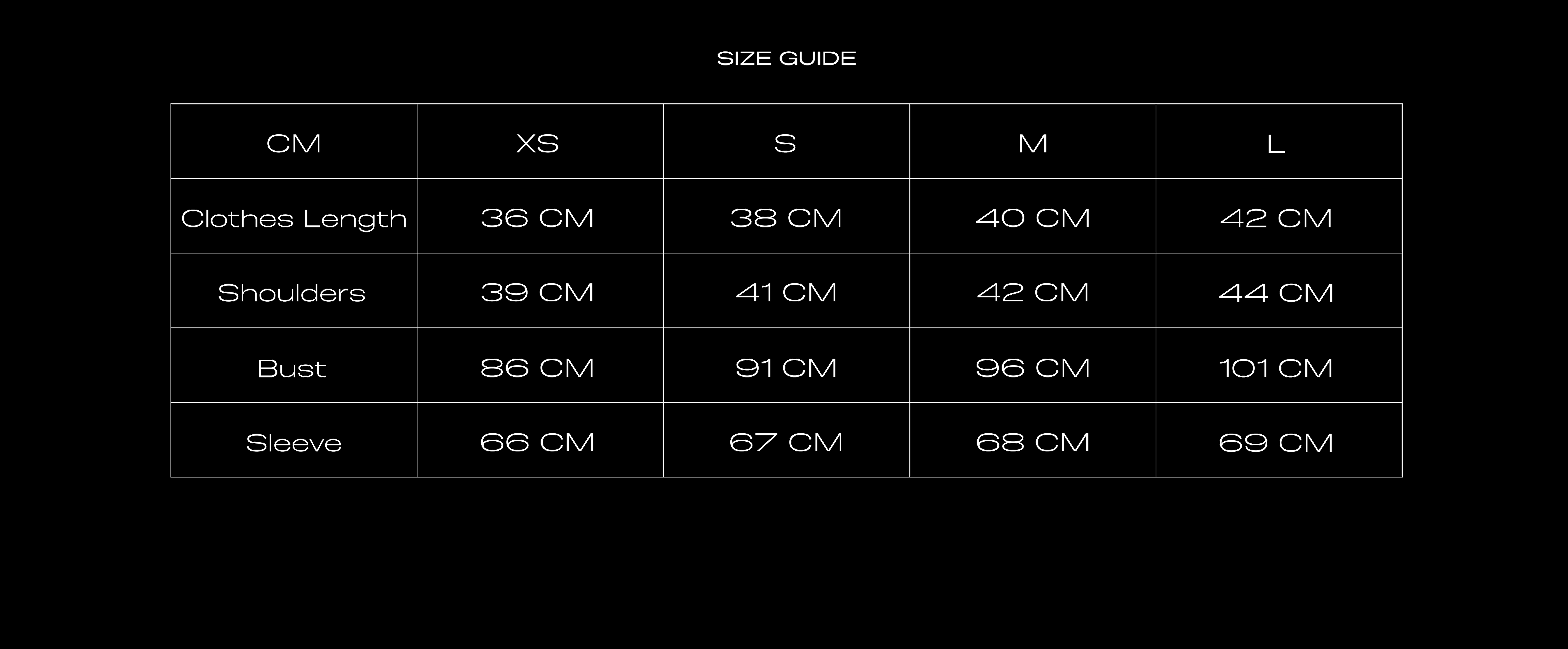 Size Chart for CROPPED PUFFER BLACK