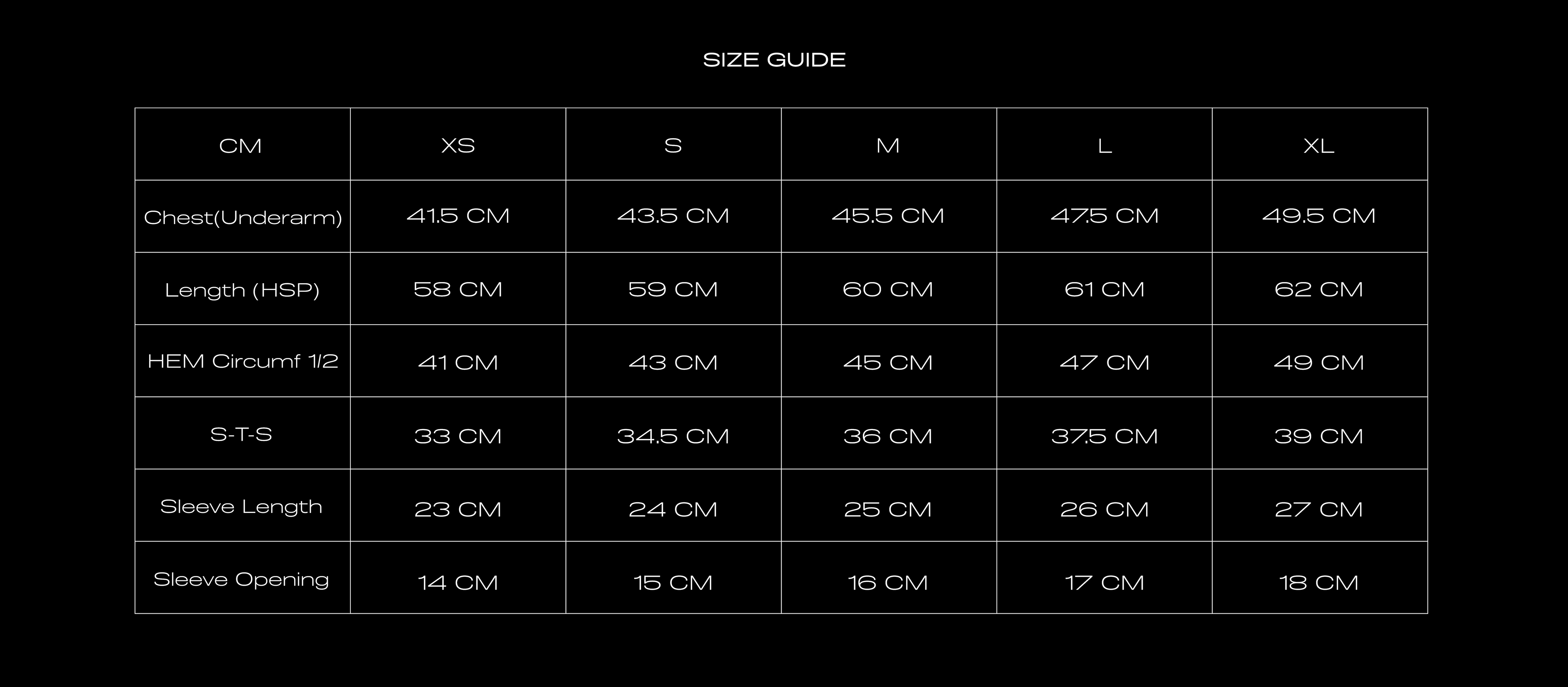 Size Chart for FEIN SLIM POLO SHIRT