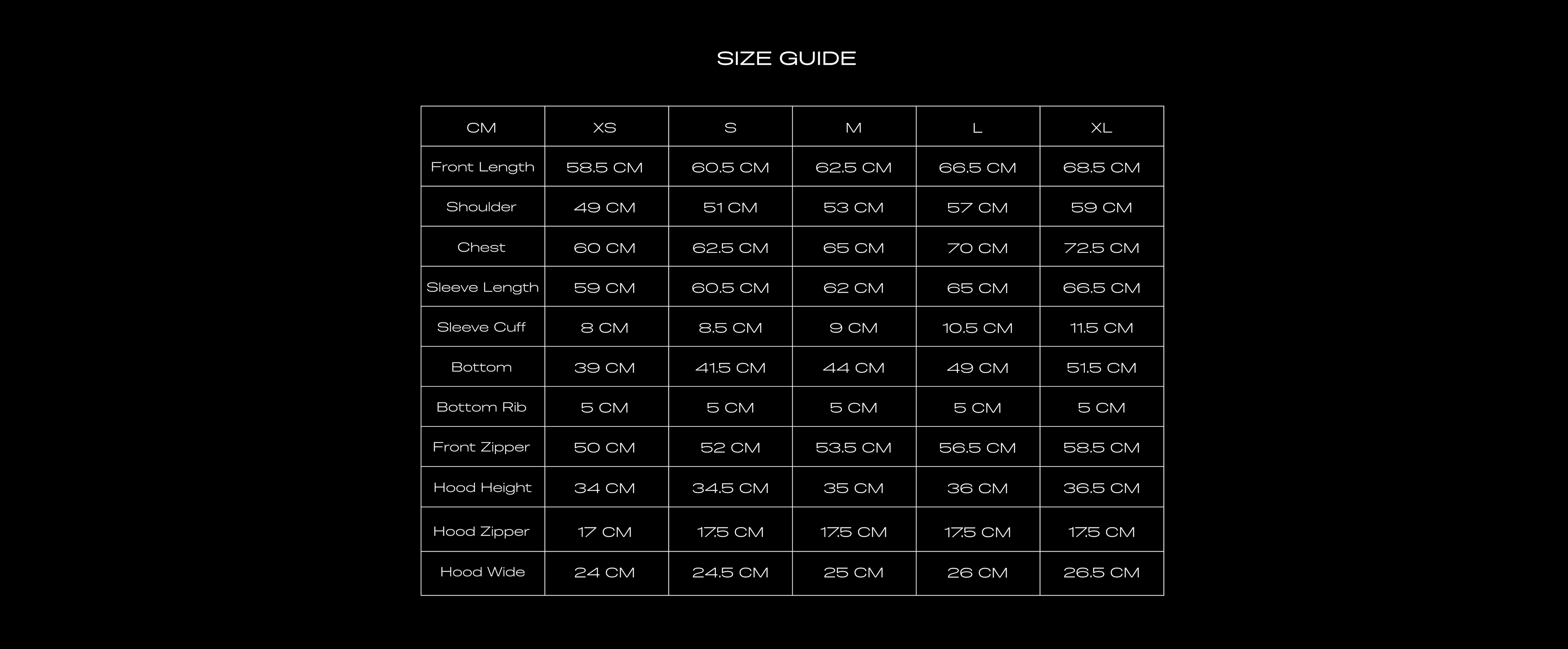 Size Chart for GRAFFITI BOMBER