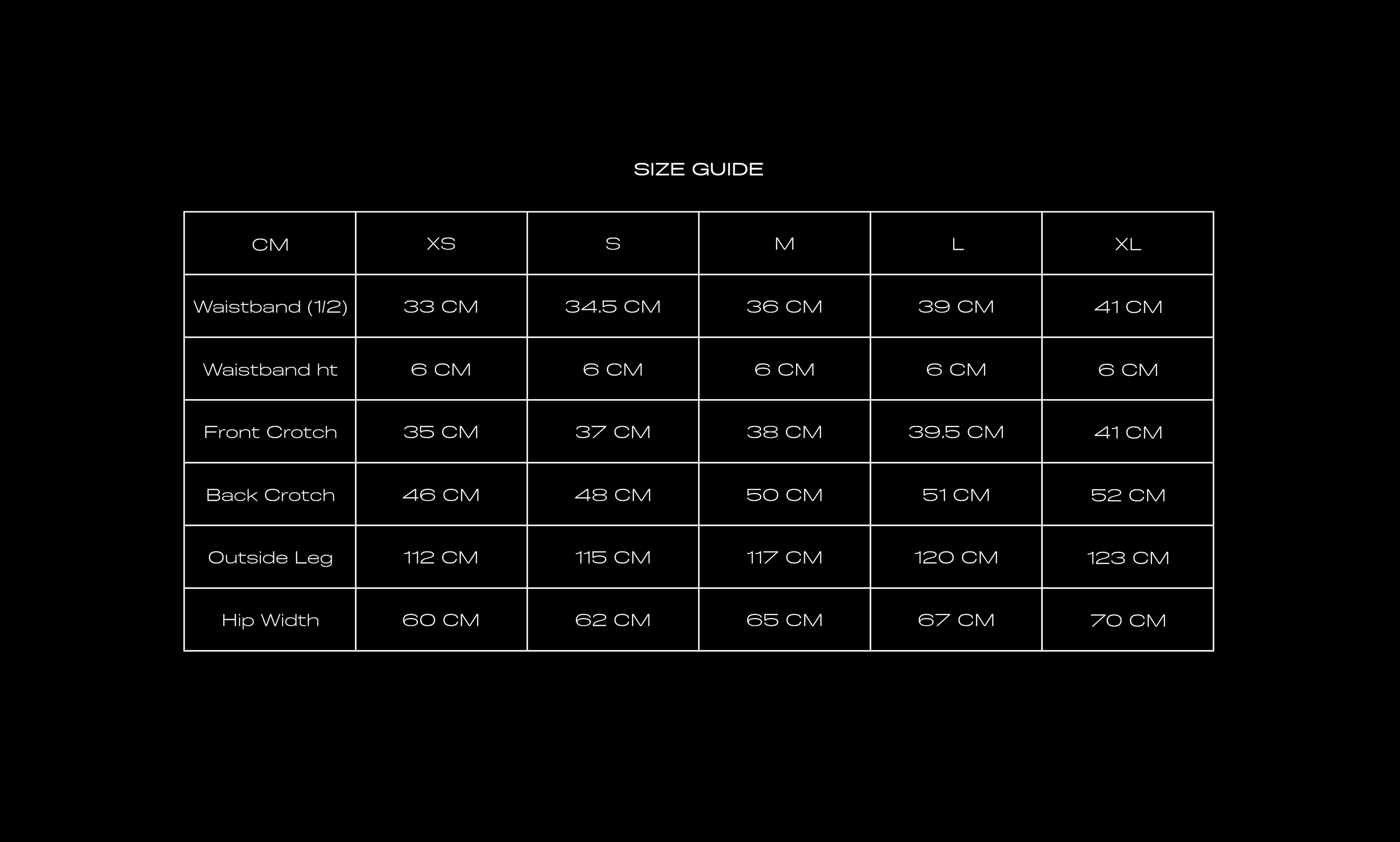 Size Chart for GRAFFITI TRACK PANTS GREY