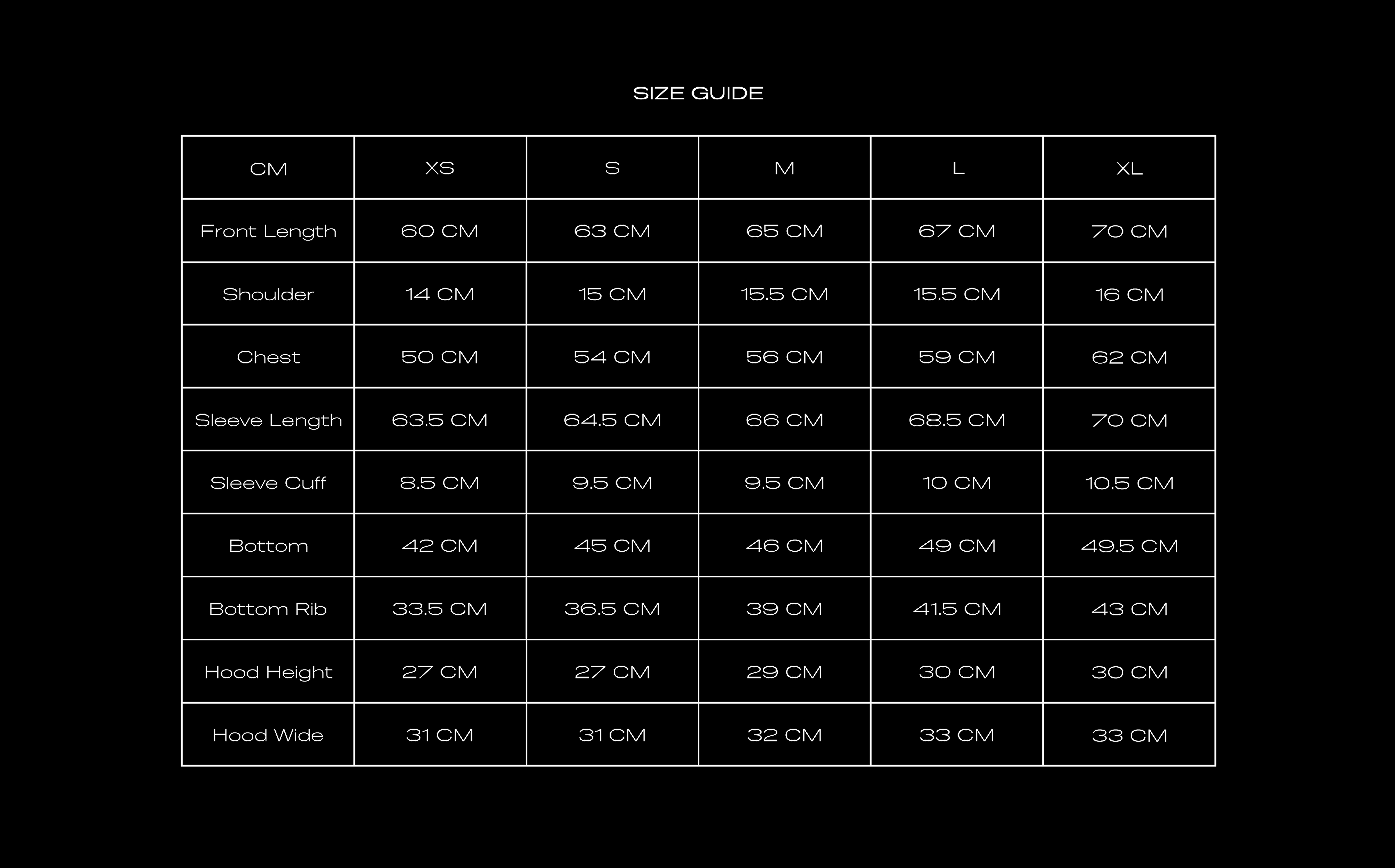 Size Chart for GRAFFITI TRACK TOP GREY
