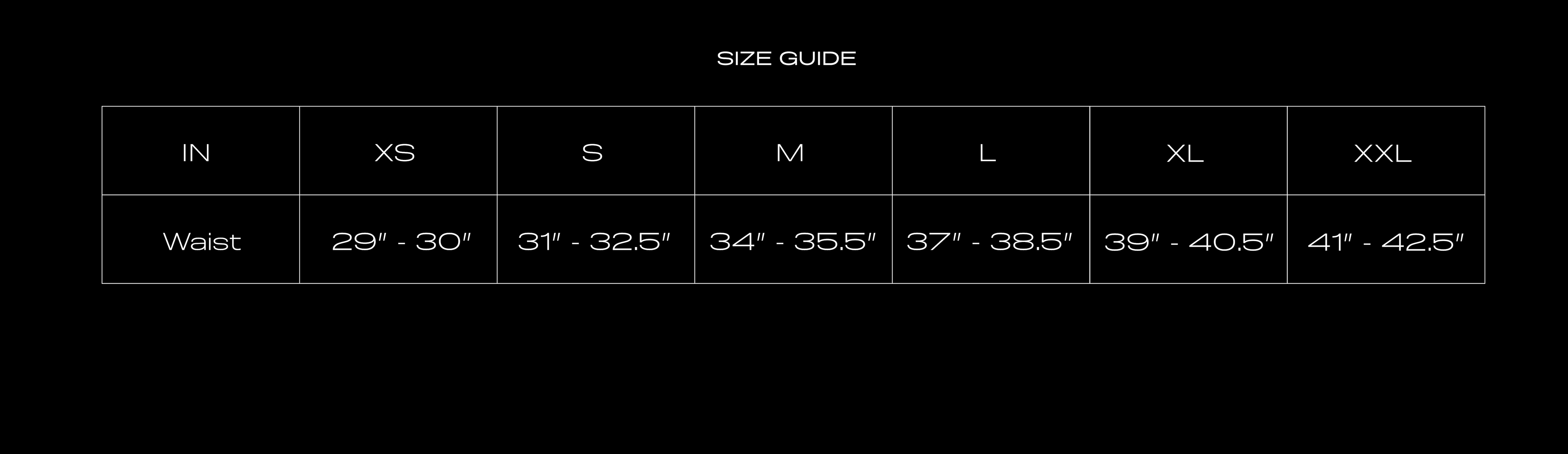 Size Chart for GREY CAMO UNDERWEAR