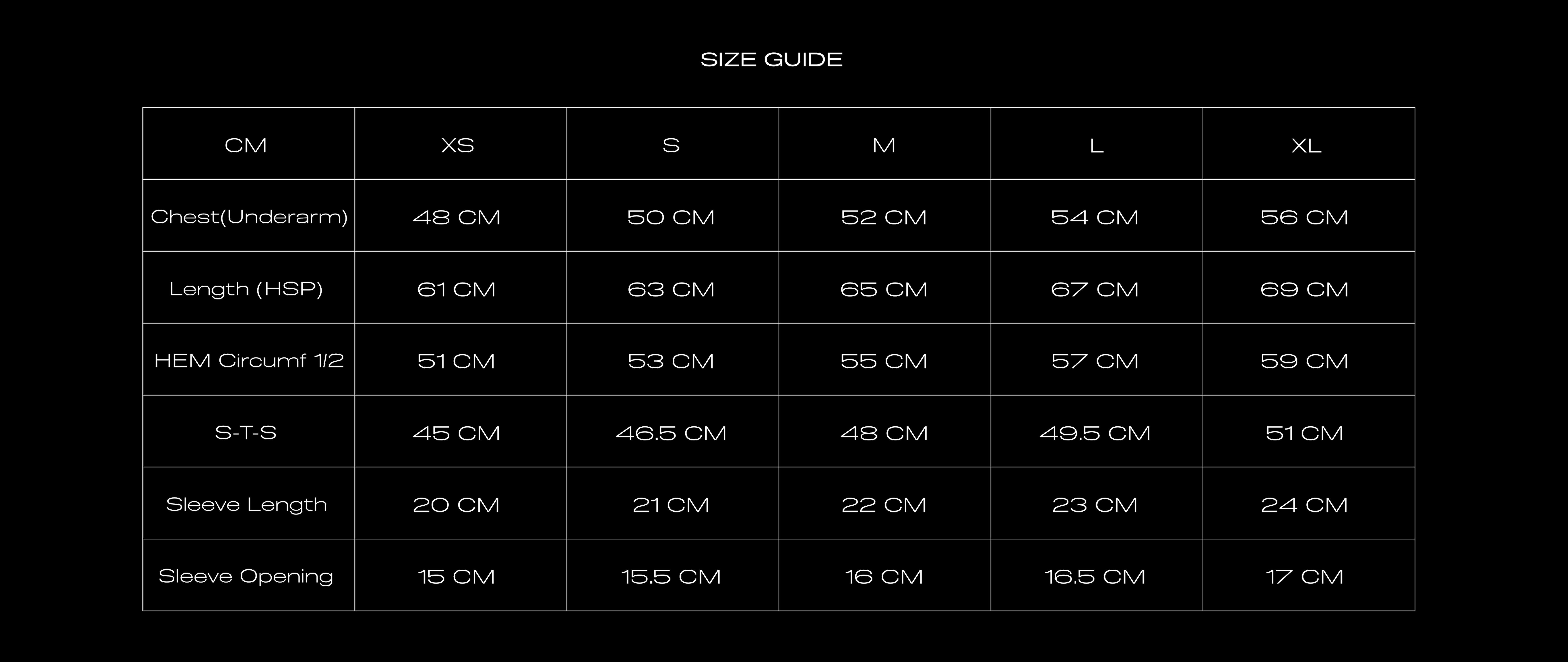 Size Chart for LDN MENS SHIRT
