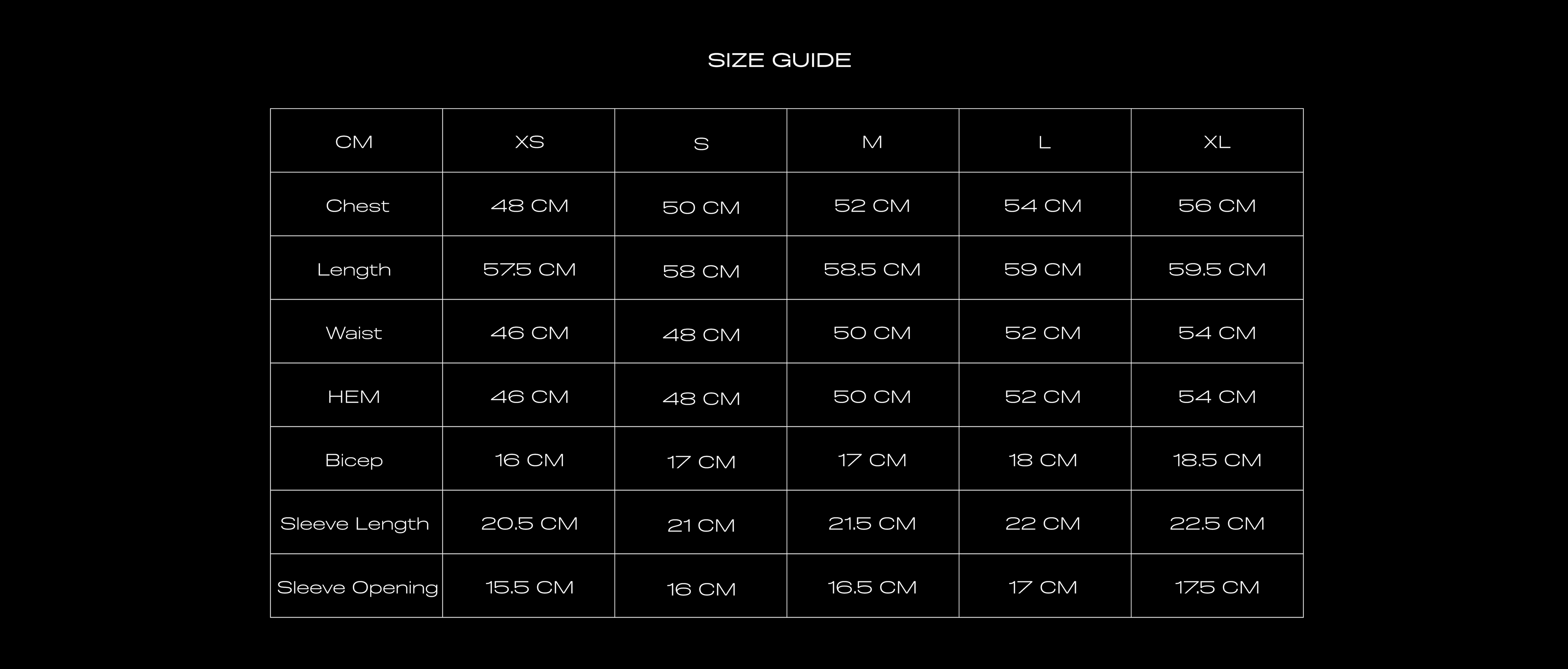 Size Chart for MOWA CLASSICS TEE RED