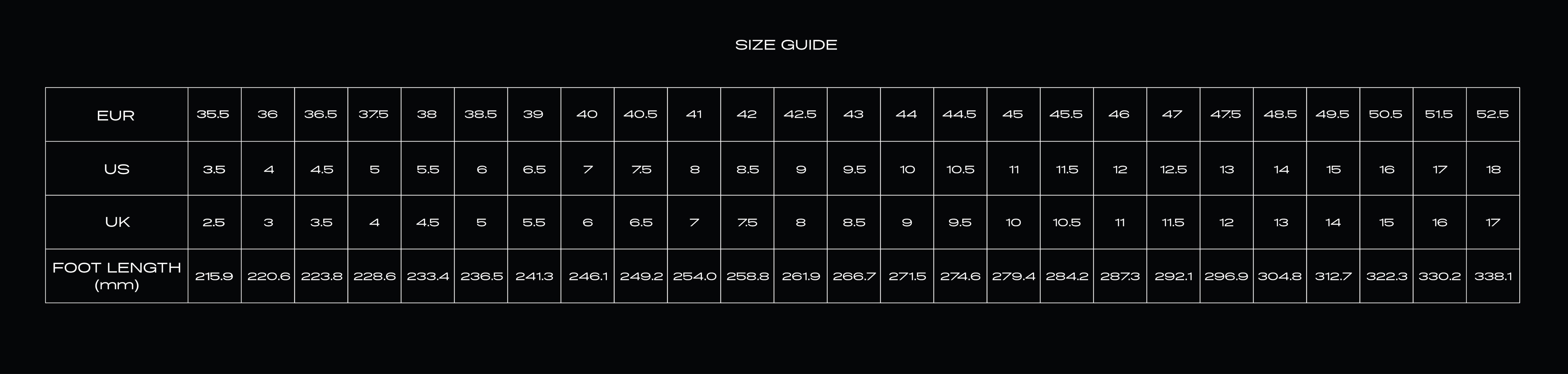 Size Chart for AIR JORDAN 14 RETRO SP MEN'S SHOES