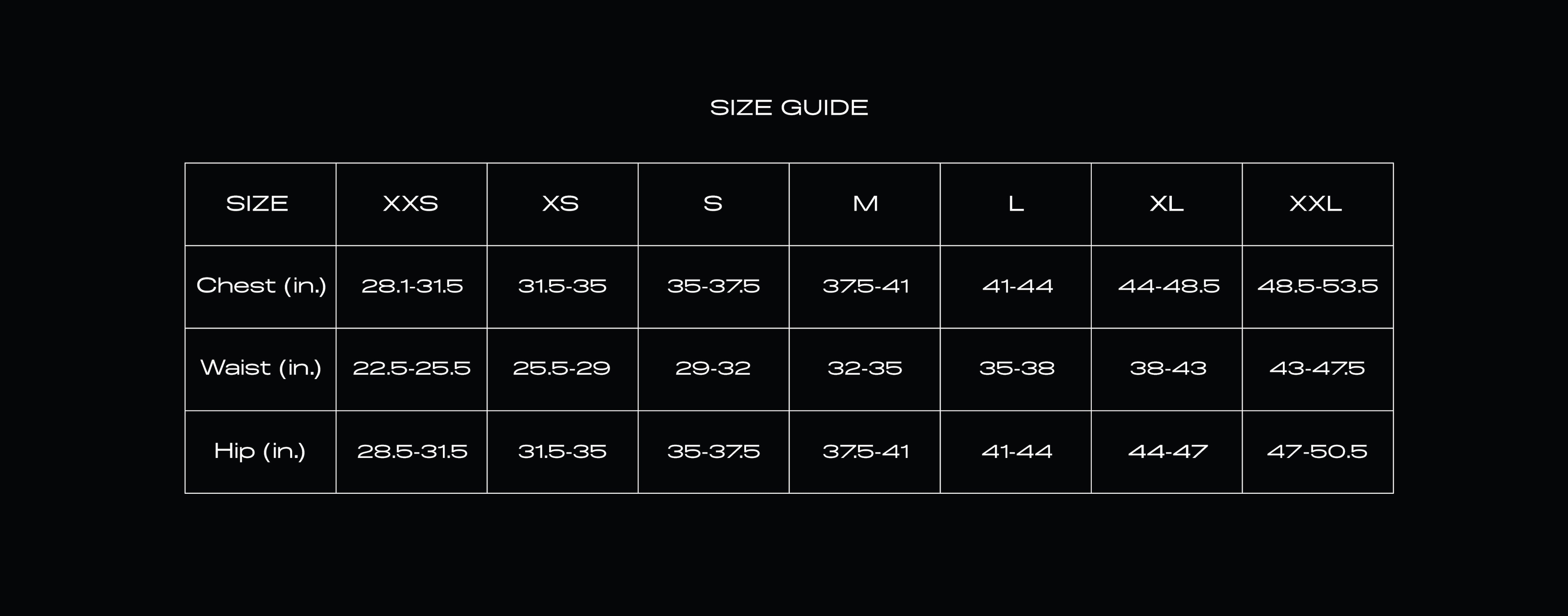 Size Chart for JORDAN LEATHER JACKET