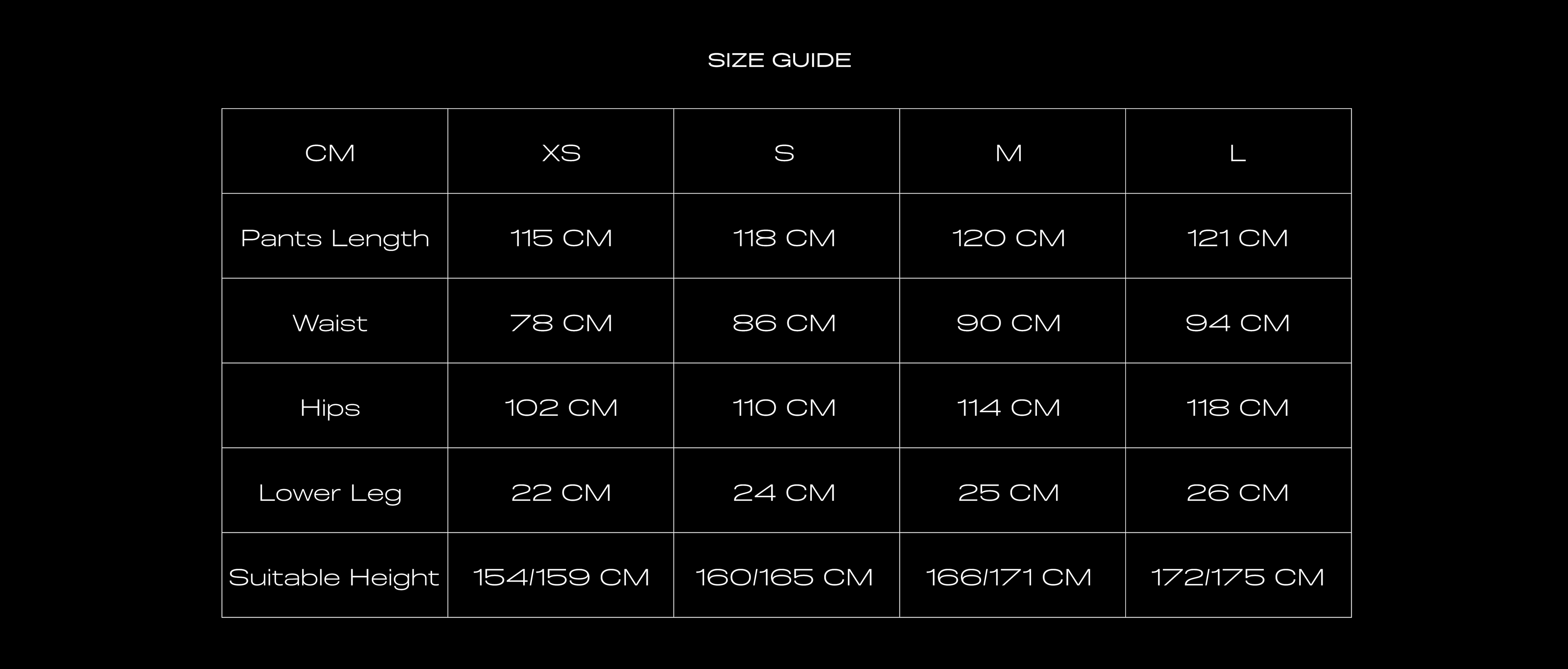 Size Chart for STRAIGHT-LEG BLACK JEANS