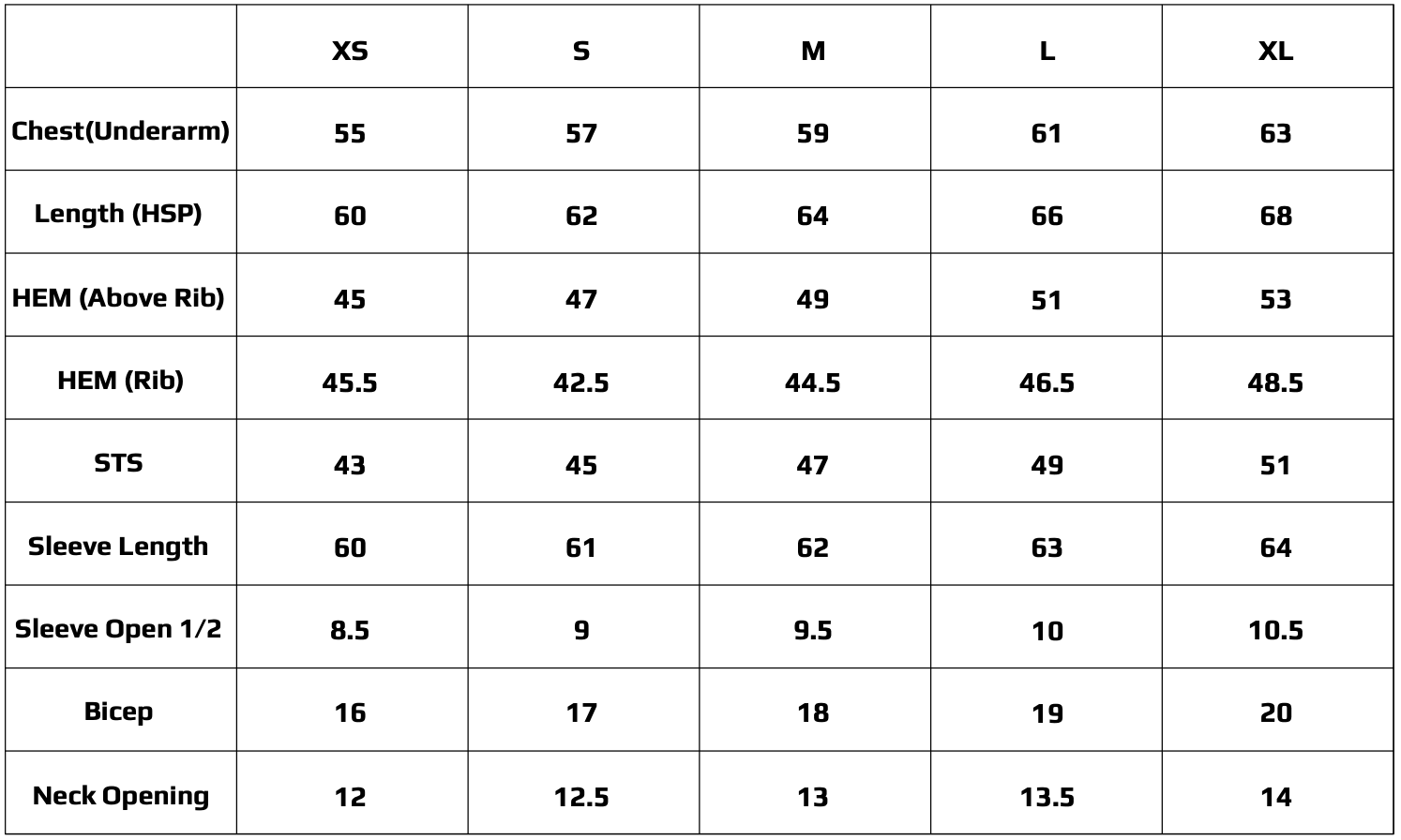 Size Chart for EBONY RELAXED JUMPER BLACK