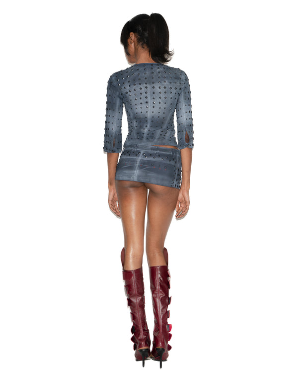 MOTO STUDDED SKIRT BLACK - Image 2