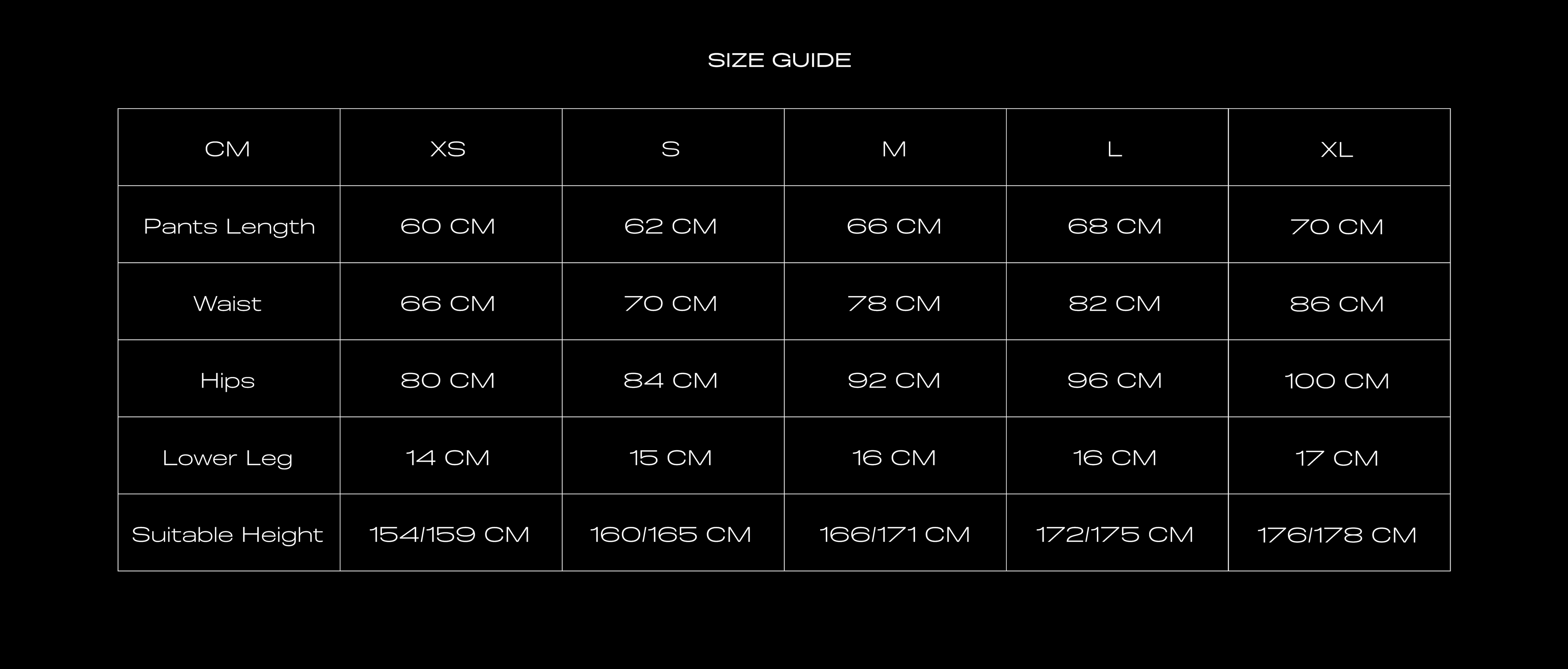 Size Chart for TARTAN CAPRI PANTS