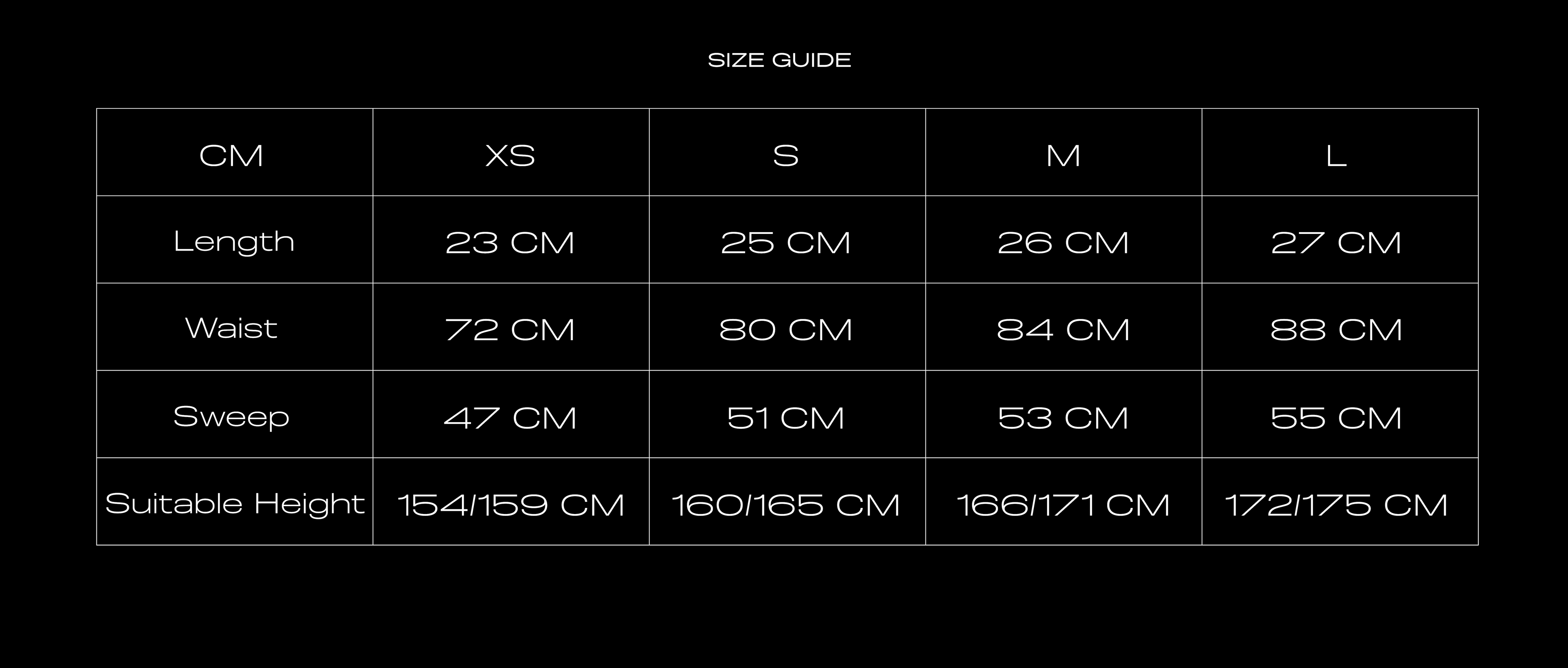 Size Chart for TARTAN MINI SKIRT BLUE