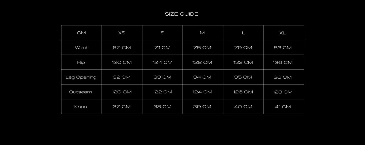 Size Chart for ATL REVERSIBLE SWEATS